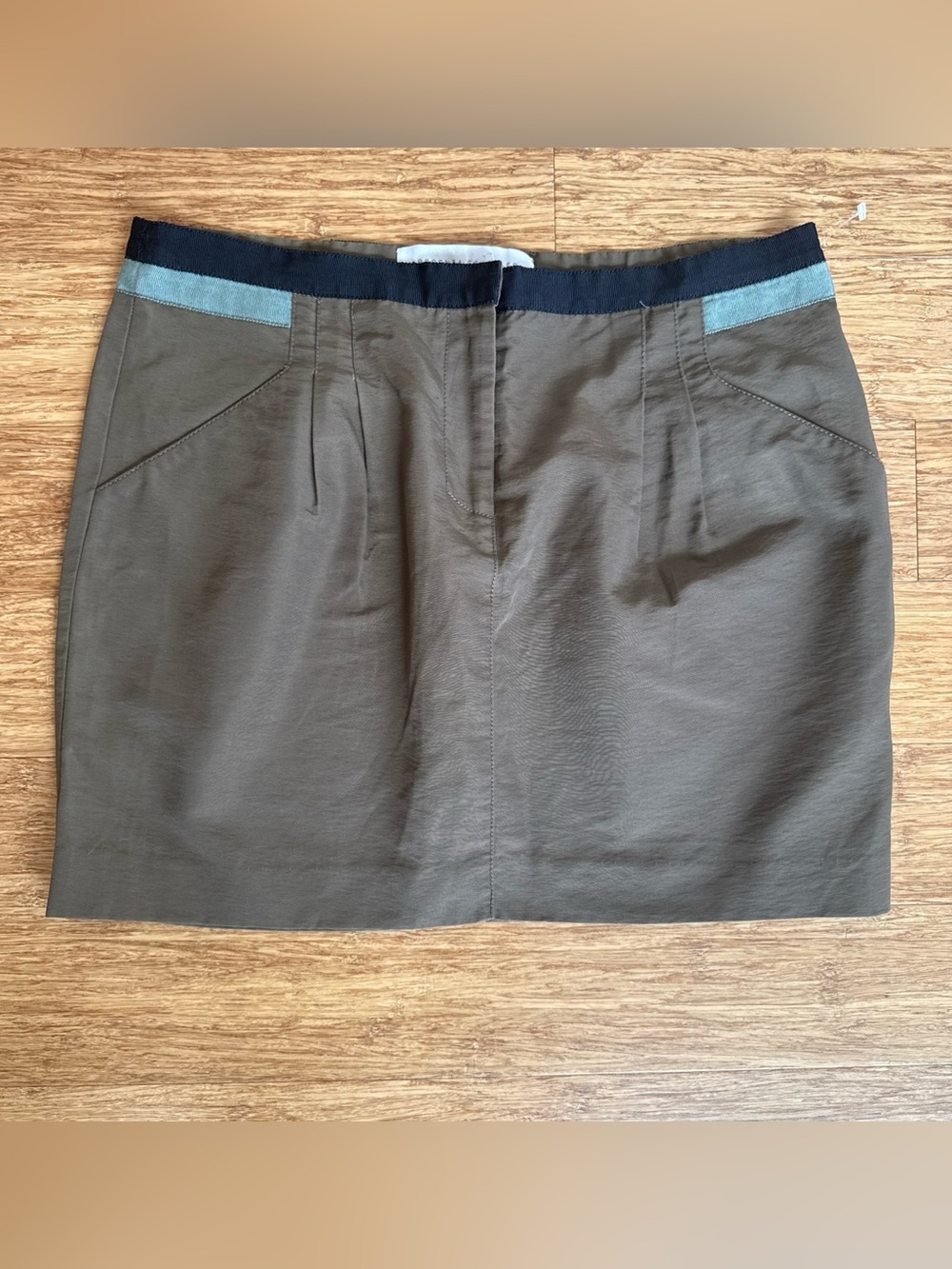Proenza Schuler Olive Cotton-Blend Mini Skirt with Contrast Waistband size 6